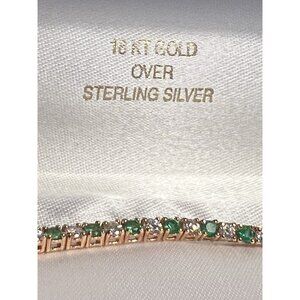 Vtg NEW 18k Over 925 S S  Cubic Zirconia Green/ Clear Tennis Bracelet 7"  Gift